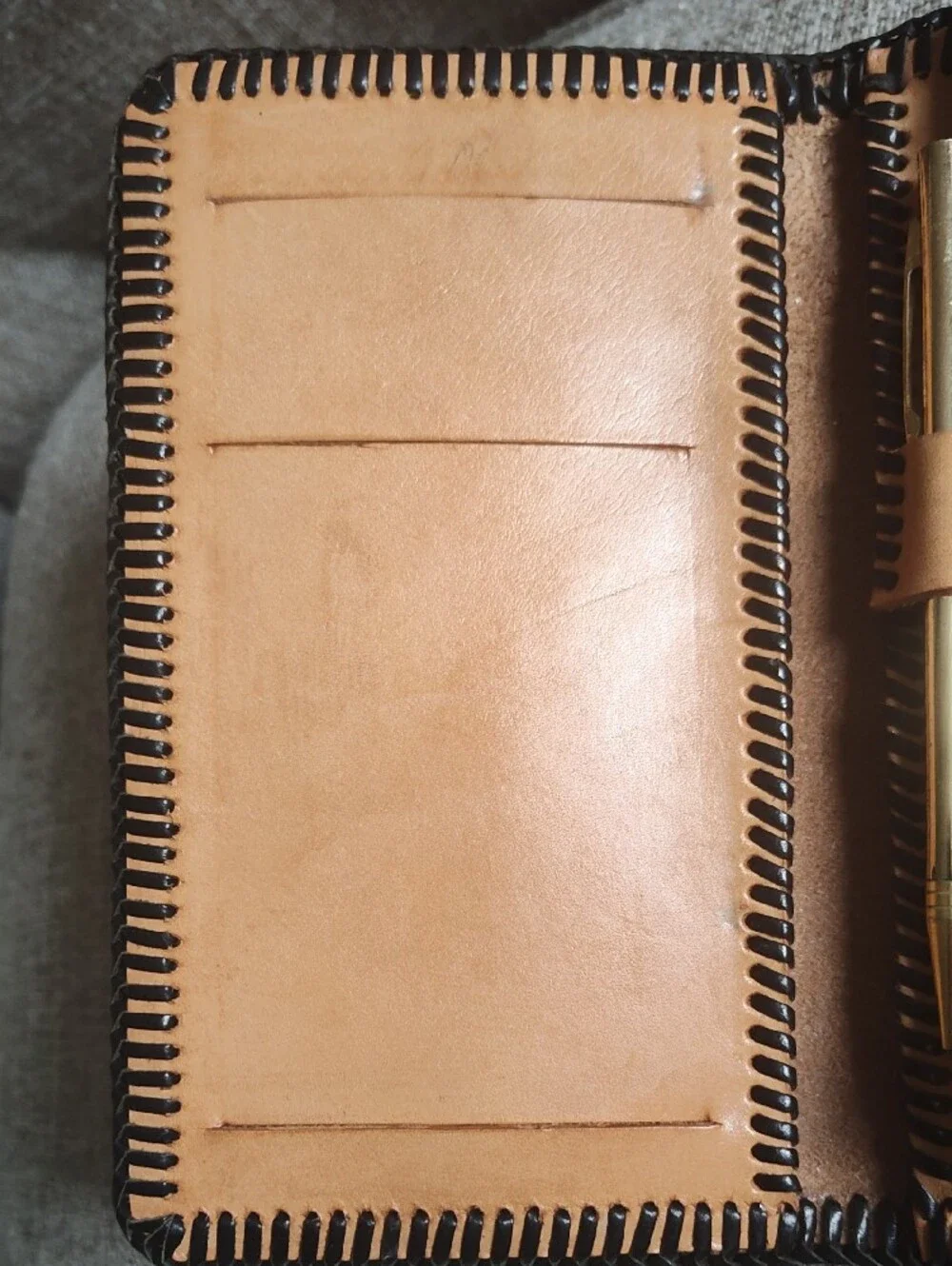 Western Tooled Tan and Black Leather Wallet with Cowboy And Horse Motif